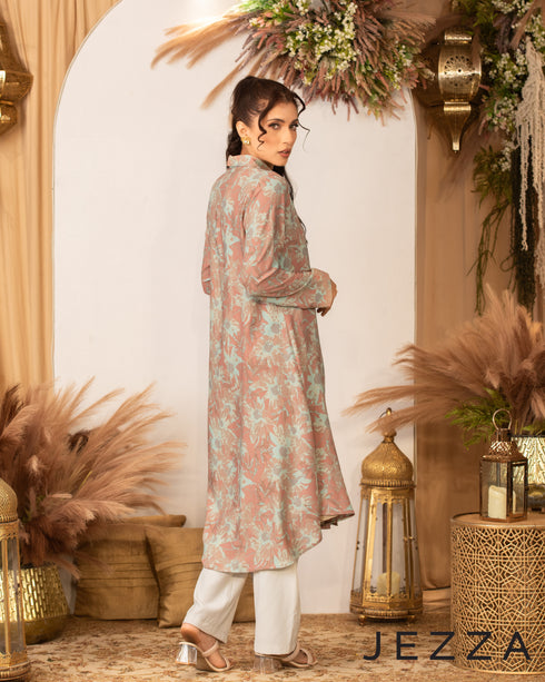 Satin-Blend Long Sleeve Midi Top 63353